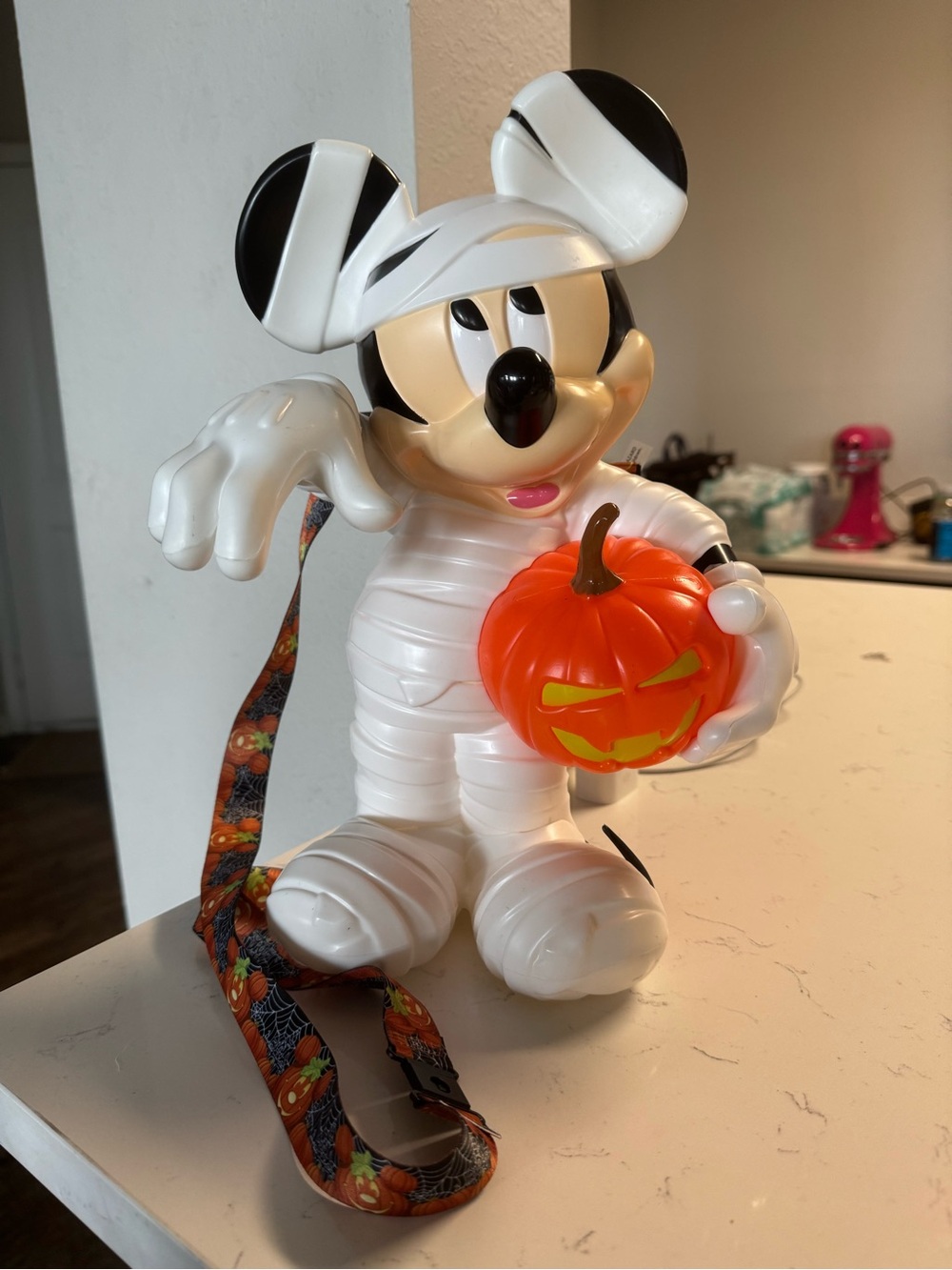 Disney White Mummy Mickey with Orange Jack-o'-Lantern